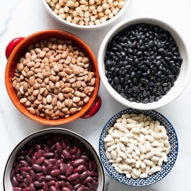 Bowls with various dried beans.