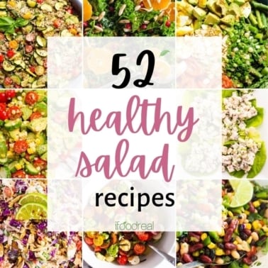 A collage of colorful salads with the words healthy salad recipes over them.