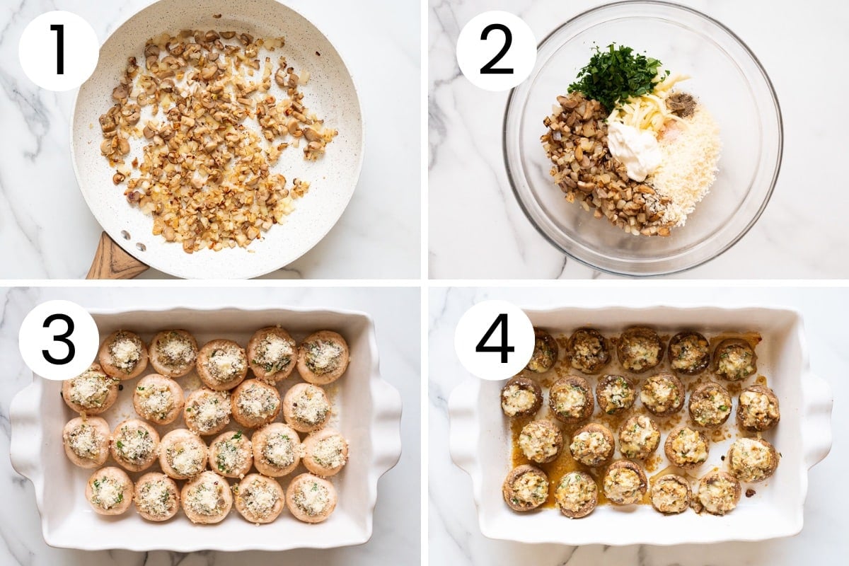 Step by step process how to make stuffed mushrooms recipe.
