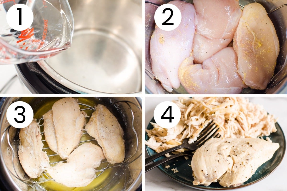 Step by step process how to cook chicken breasts in Instant Pot.