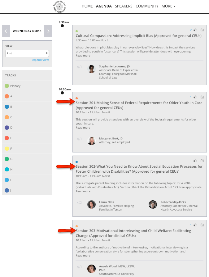 Event email segmentation by session sign-up