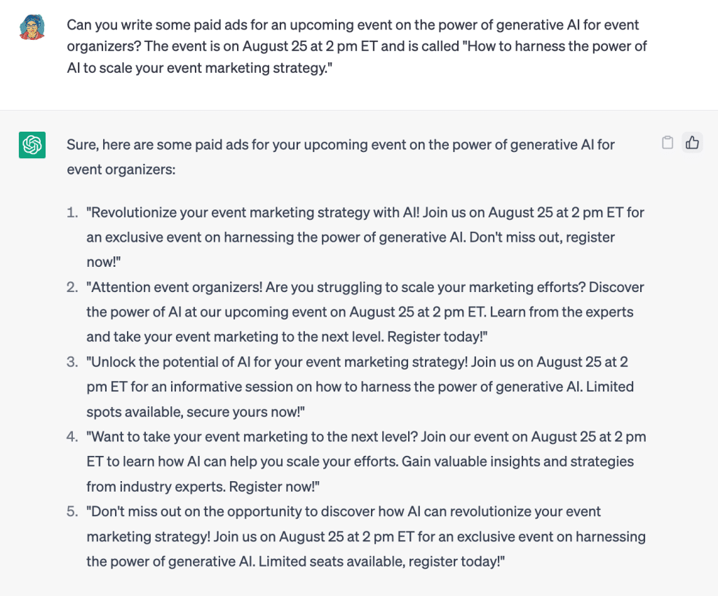 paid event ads ChatGPT prompt
