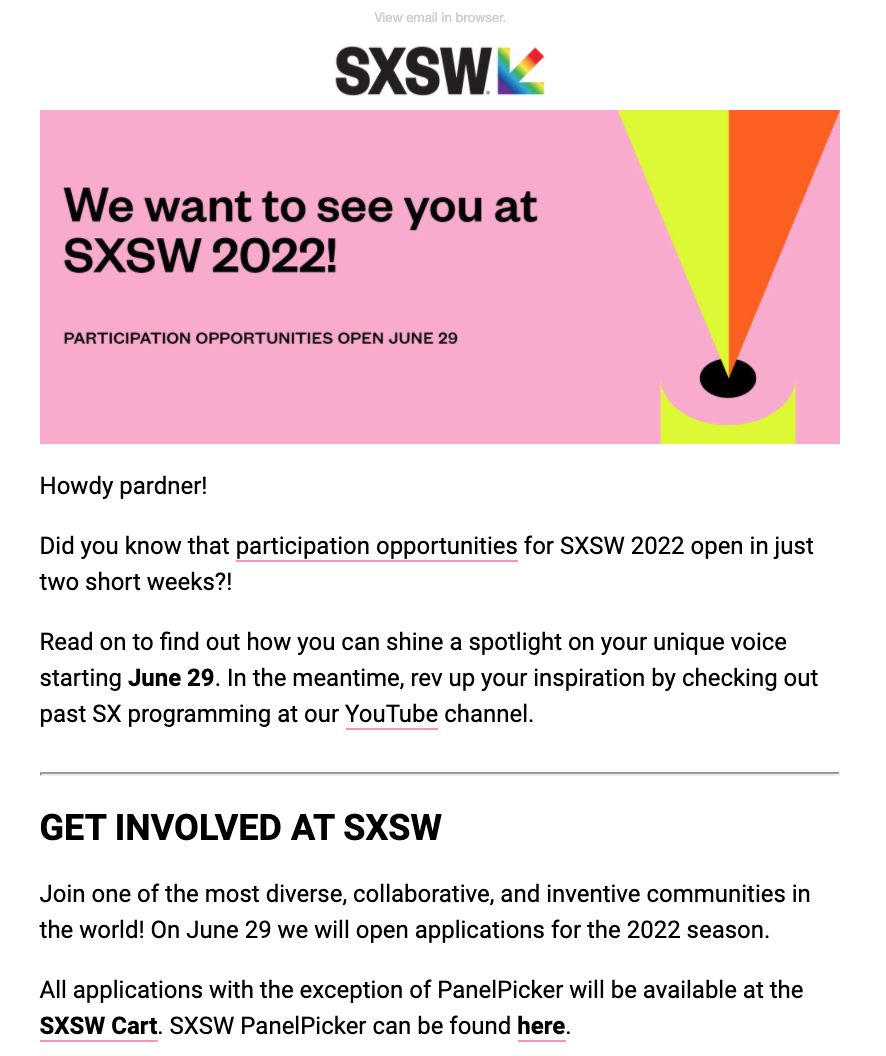 SXSW Bizzabo event email example